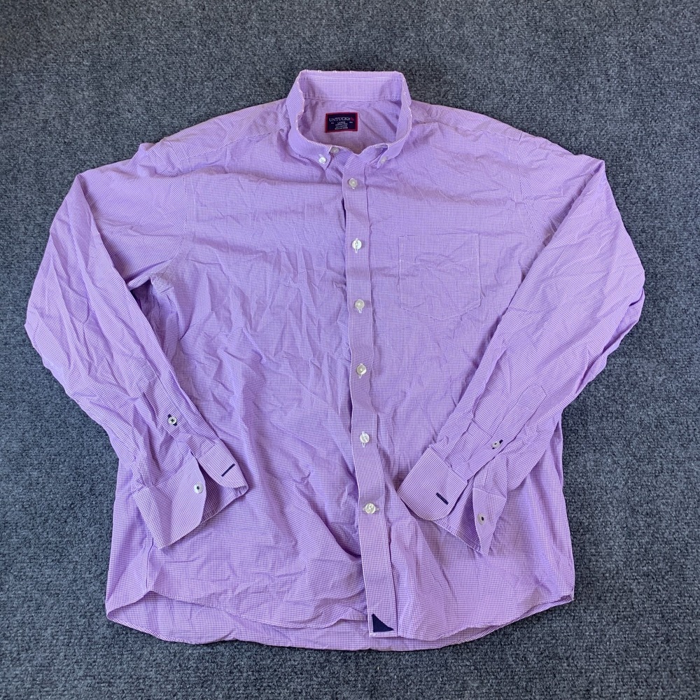 UNTUCKit Button Up Mens Large Purple Check Good Wrinkle Free Long Sleeve Shirt